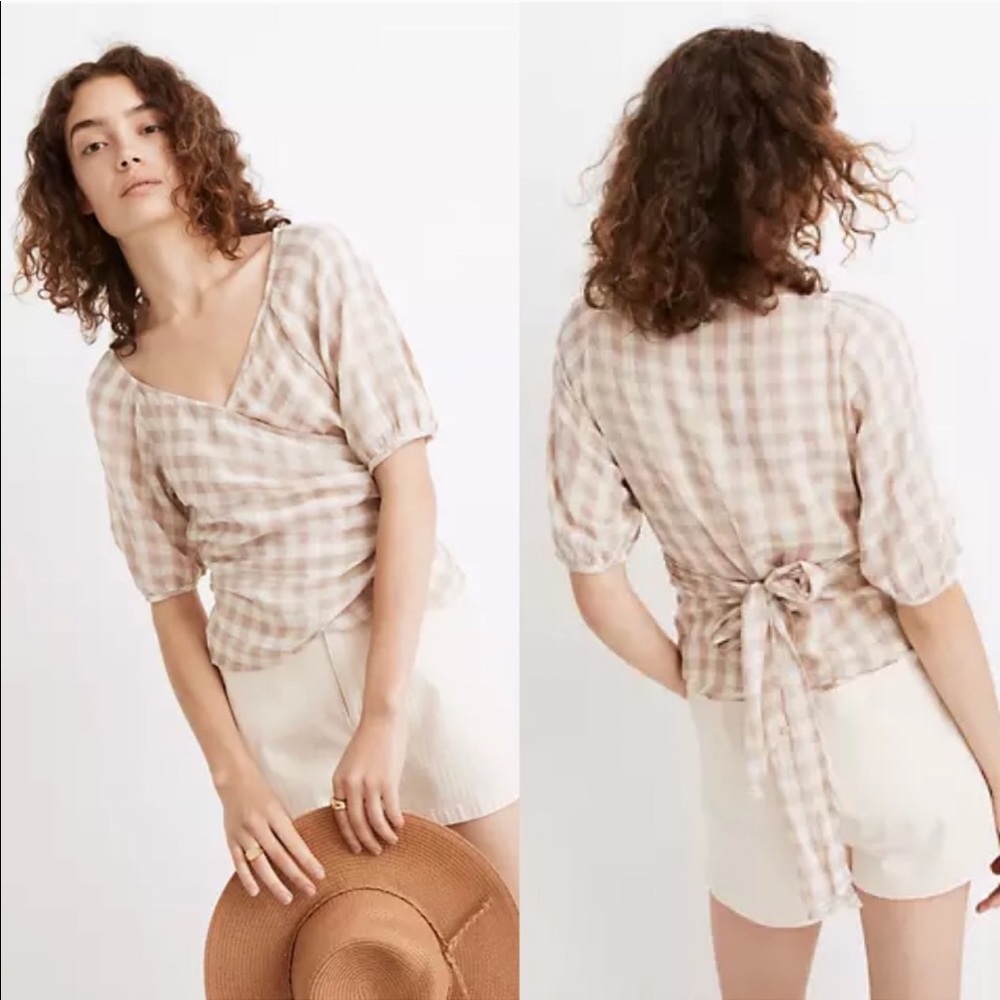 Madewell Cross Hatch Plaid Gingham Sweetheart Top